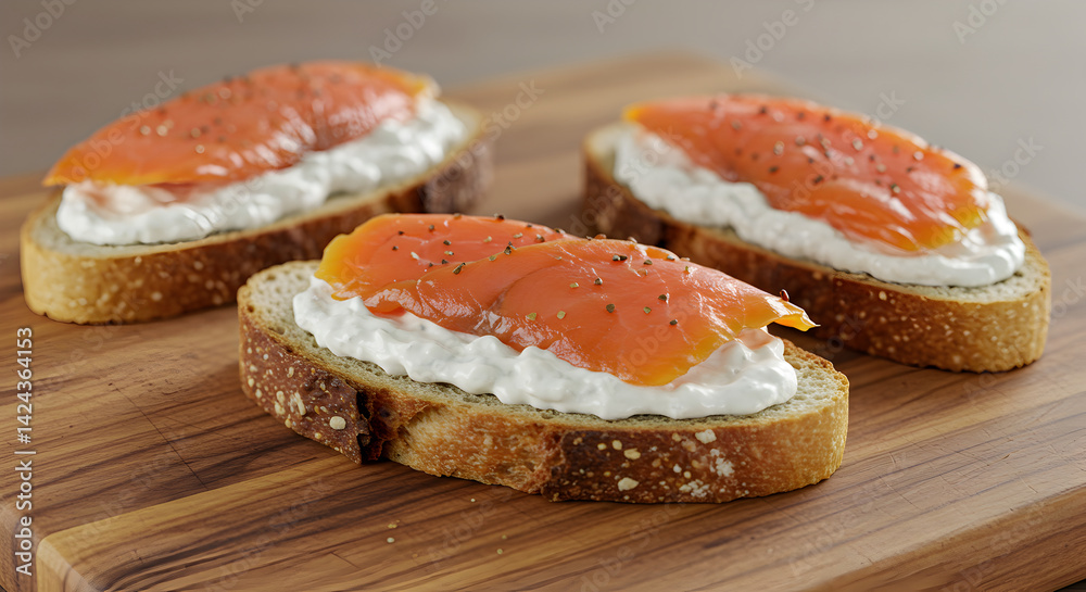 Delicious Smoked Salmon Appetizers Served On Fresh Bread With Cream Cheese Delicious Smoked Salmon Appetizers Served On Fresh Bread With Cream Cheese