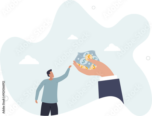 Bargain stock investment, employment in economic crisis, payment for employee or high risk high return in invest metaphor concept.flat character life .
