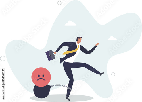 Stressed burden, anxiety or negative thinking, anger or emotional causing problem, mental health or depression, overworked or overwhelmed concept.flat character life .