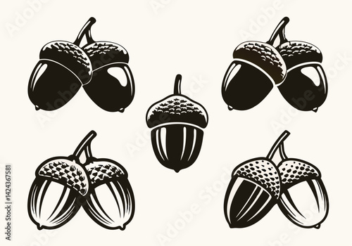 Editable Acorn Vector Set – Stylized Collection of Acorns for Custom Size and Color

