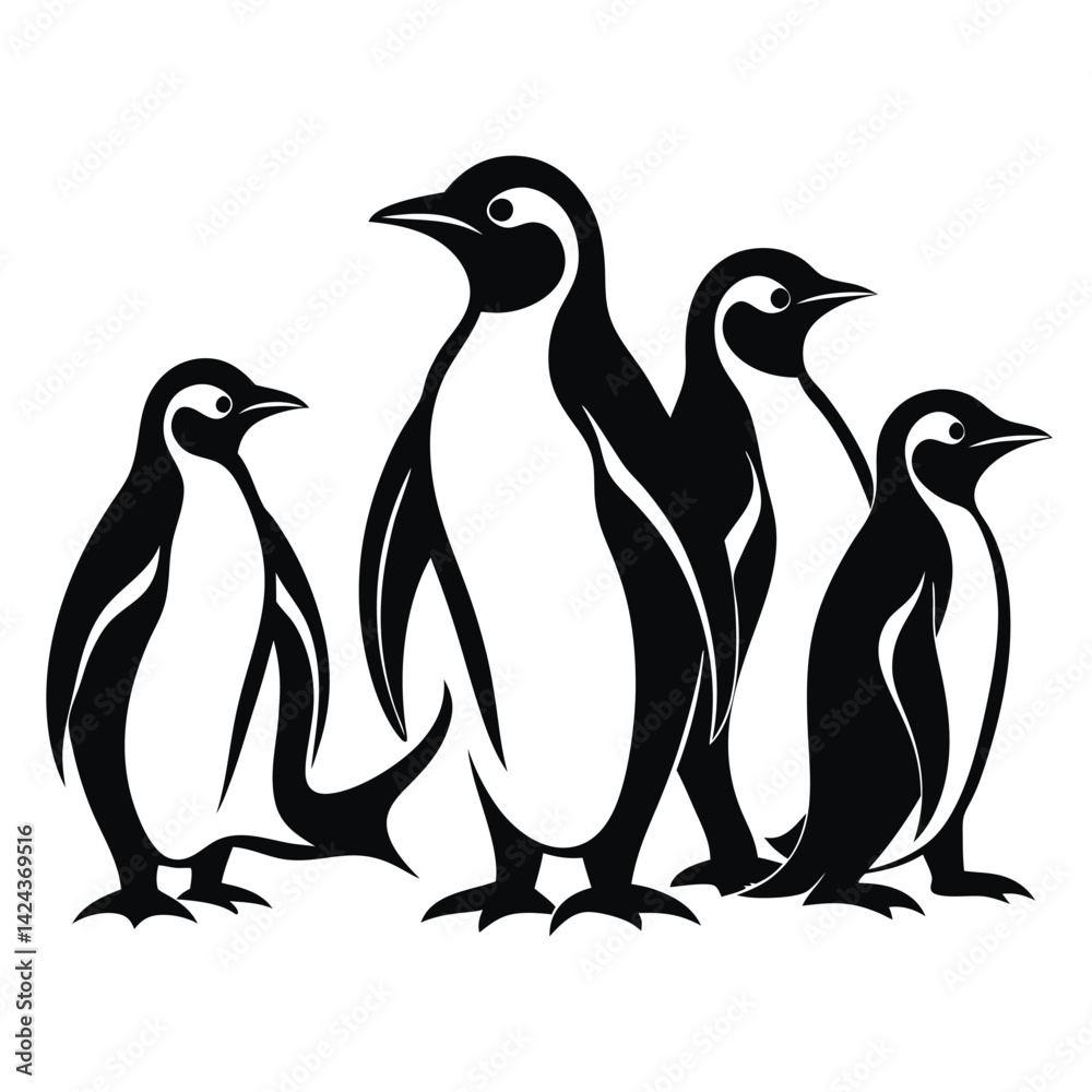 Naklejka premium Separately set of Penguin birds shilhotee vector with white background