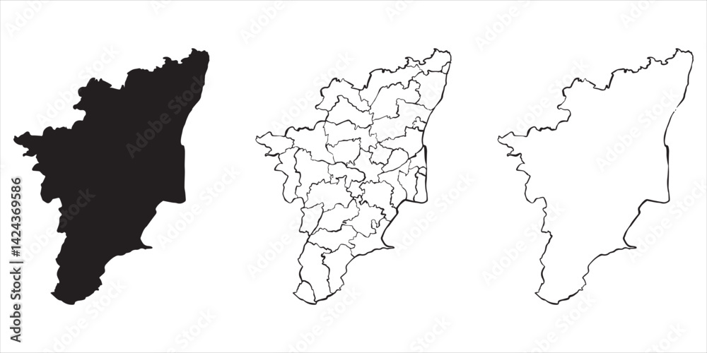 Obraz premium Tamilnadu map outline drawing