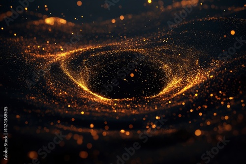Golden particles form a swirling vortex, creating a captivating and abstract scene