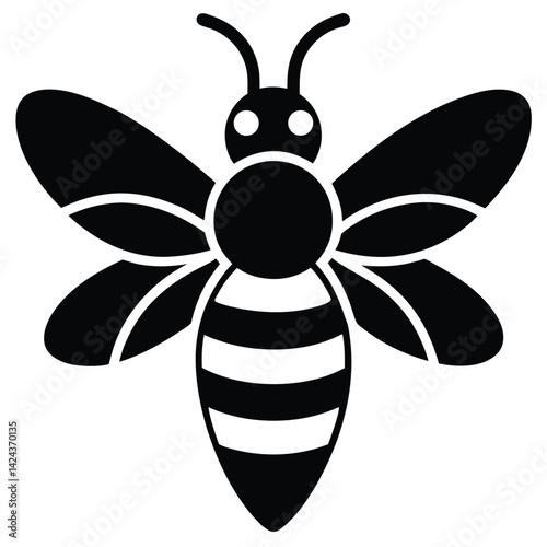 Silhouette Honeybee Flying Scene Vector Illustration, honeybee, silhouette, insect, flying, nature