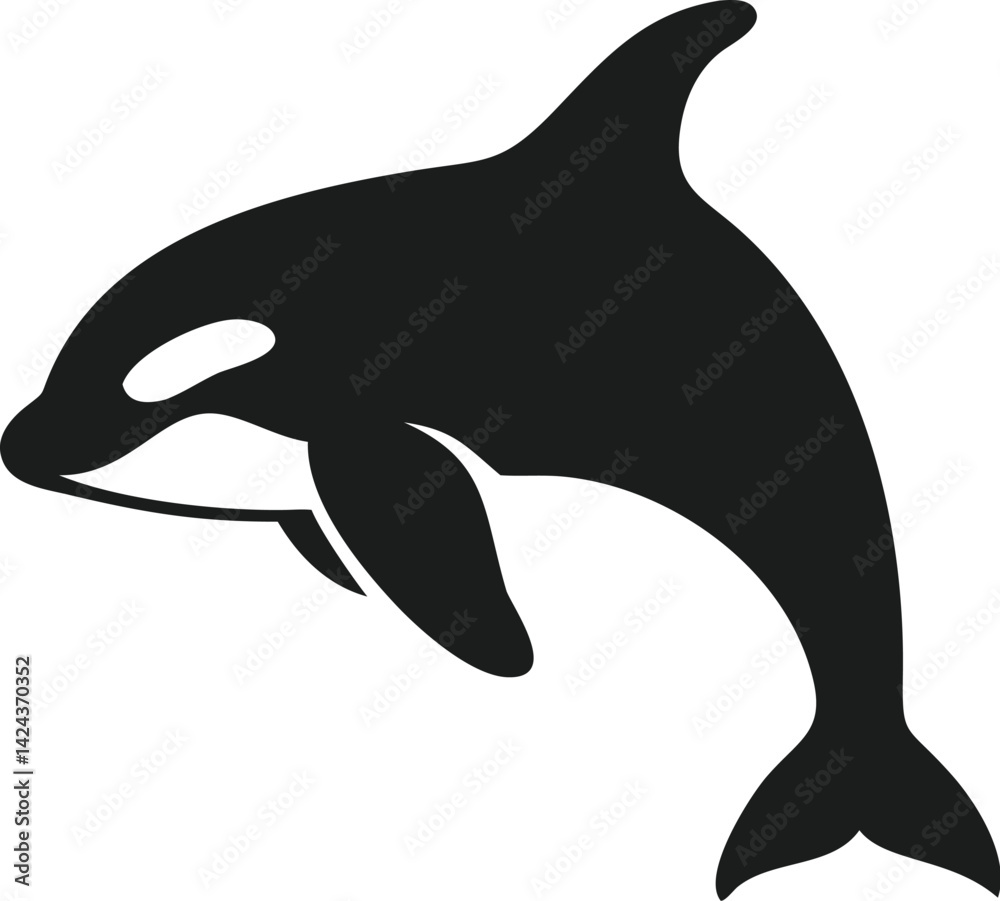 Naklejka premium Orca Whale Silhouette, Aquatic Mammal, Ocean Predator, Black and White