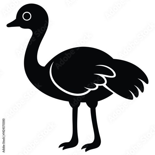 Ostrich Alert Stance Profile View Simple Vector Illustration, ostrich, profile, silhouette, alert, view