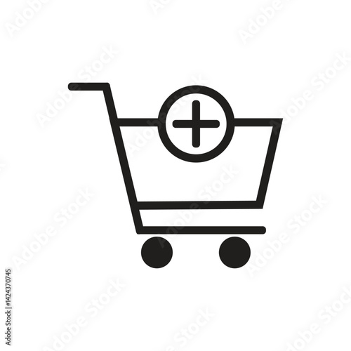 shopping cart with add icon - E - commerce concept vector. Add to cart with plus sign vector for website or app. Buy icon vector 