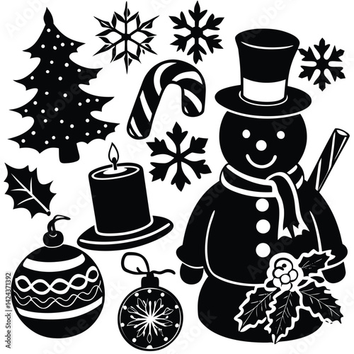 Black and White Christmas Icons Collection for Design