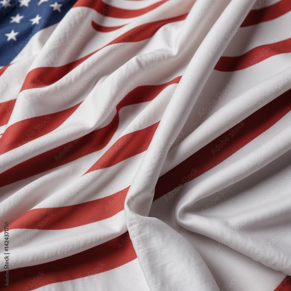 American flag fabric waving in soft folds