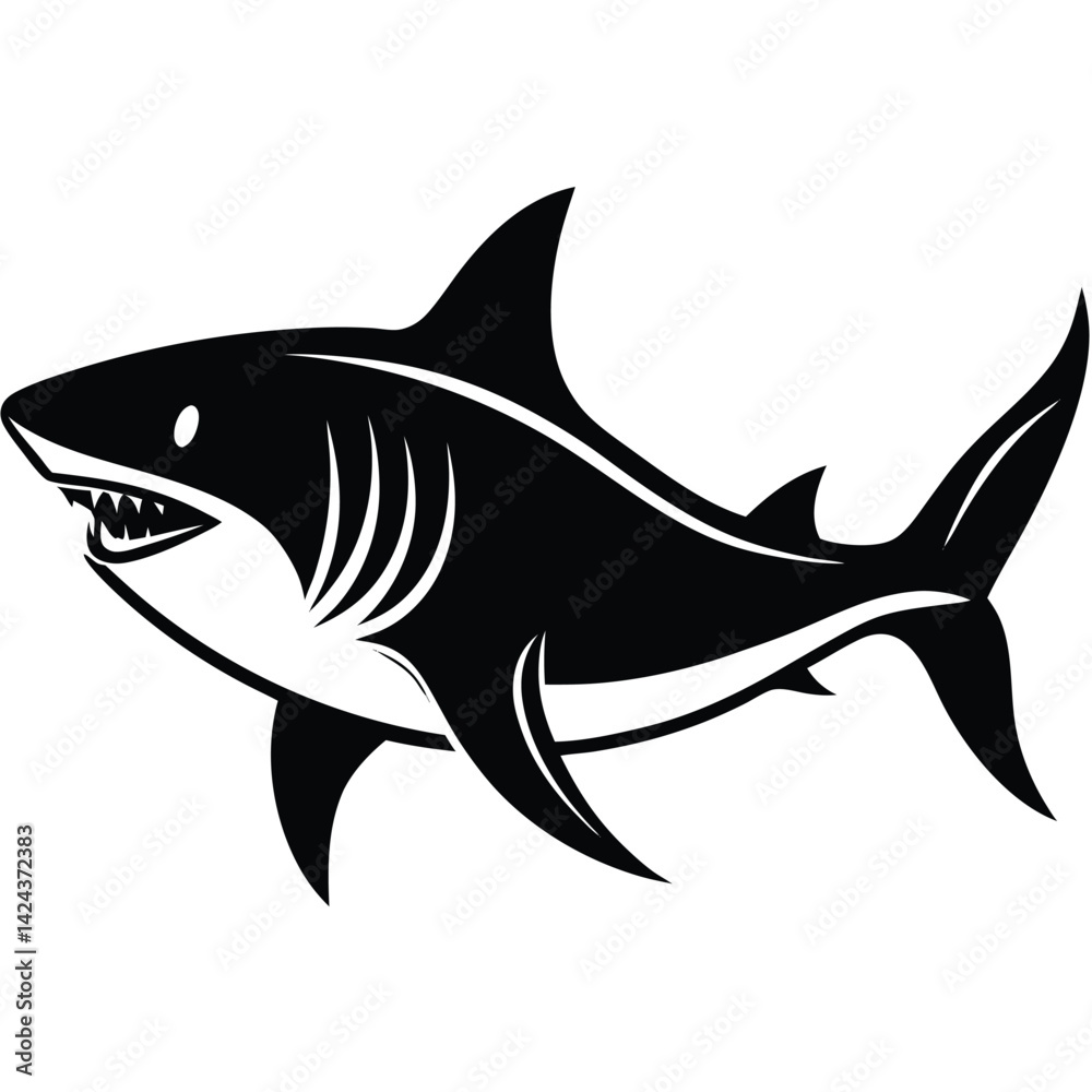 Obraz premium Stylized Great White Shark Vector Illustration, Marine Predator Design