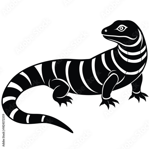 Gila Monster Standing Alert Profile Silhouette Vector Illustration, gila, monster, alert, silhouette, profile