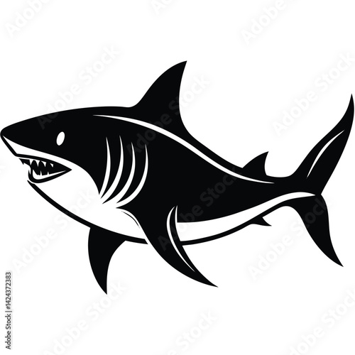 Stylized Great White Shark Vector Illustration, Marine Predator Design