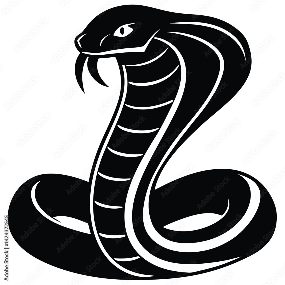 Fototapeta premium King Cobra Snake Silhouette, Venomous Reptile, Wild Animal, Black and White Graphic