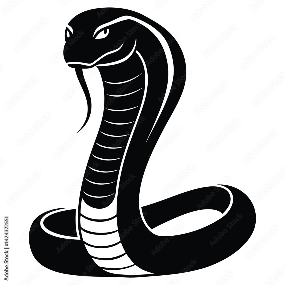 Fototapeta premium Majestic King Cobra Silhouette, Black and White, Venomous Reptile