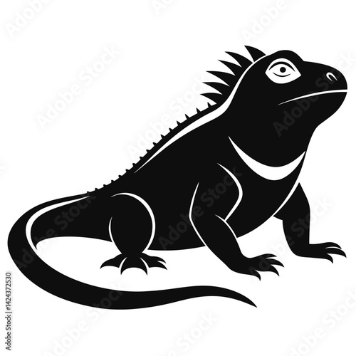 Stylized Black Iguana Silhouette, Reptile, Lizard, Tropical, Exotic, Vector, Illustration, Design