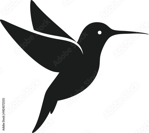 Hummingbird Silhouette, Bird Icon, Flight, Nature, Wildlife, Avian, Black, Simple, Design, Vector
