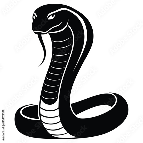 Majestic King Cobra Silhouette, Black and White, Venomous Reptile