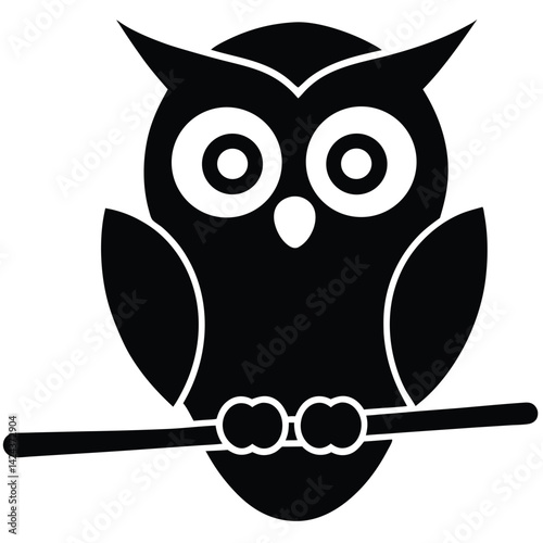 Black Owl Silhouette, Bird, Branch, Night, Wisdom, Symbol, Forest, Cute, Cartoon, Graphic