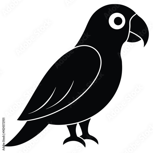 Black Silhouette Parrot Illustration Tropical Bird Avian Design Graphic