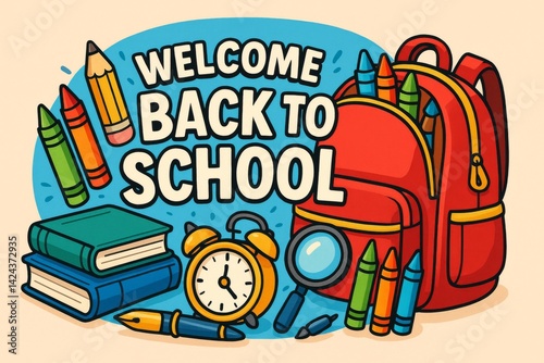 Welcome Back to School With Colorful Supplies and Essential Items for Students