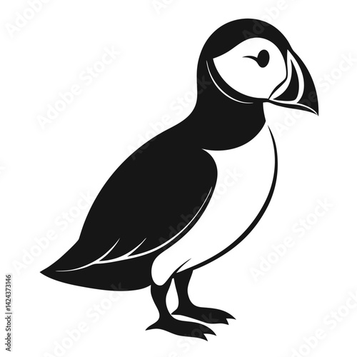Atlantic Puffin Bird, Black and White Illustration, Seabird Icon