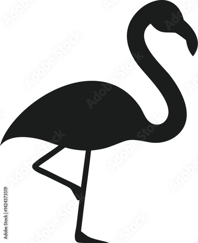 Elegant Black Flamingo Silhouette, Bird Profile, Tropical Avian Icon