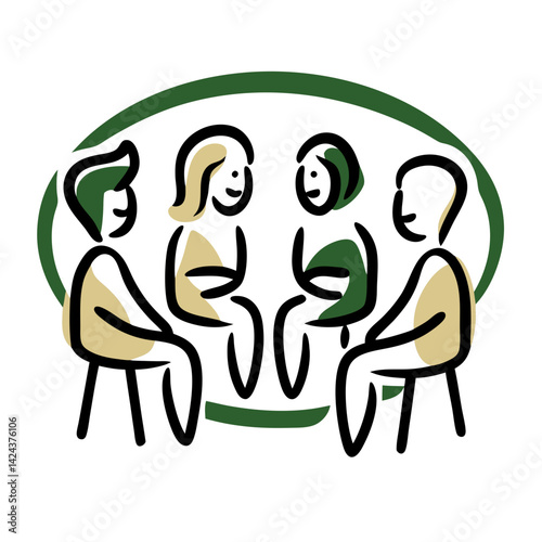 Group therapy discussion icon featuring four people  