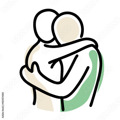 Embracing figures expressing love against a minimalistic backdrop  