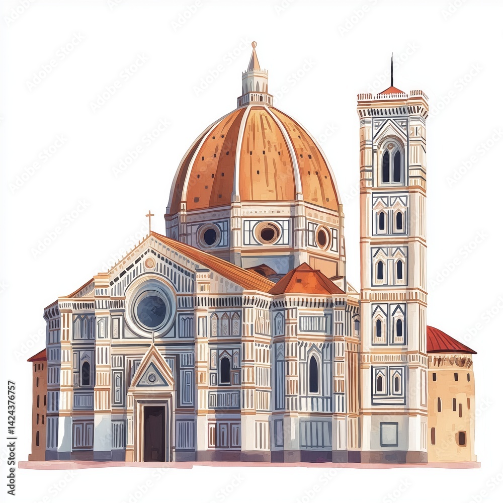 Obraz premium Florence Cathedral. Florence Cathedral hand drawn watercolor illustration
