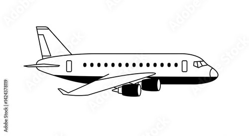 Wallpaper Mural Airplane Illustration in Black and White Outline Style Torontodigital.ca