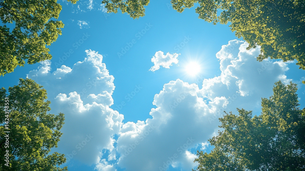 Fototapeta premium blue summer sky with fluffy clouds 