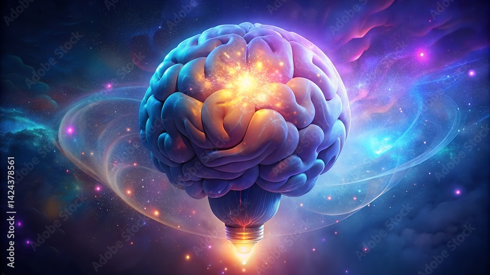 Obraz premium A glowing blue fractal brain, a futuristic illustration of neural energy in a spherical design