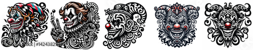 clown face tattoo graphic vector illustration