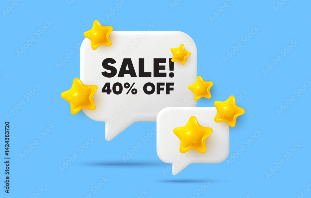 Sale chat speech bubble. Social media concept. Sale 40 percent off discount. Promotion price offer sign. Retail badge symbol. 3d stars chat bubble. Vector