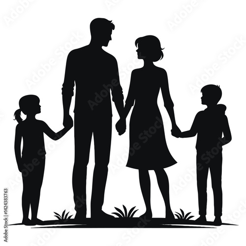 
Family Silhouette Vector Illustration of Parents and Children Standing Together