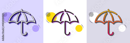 Umbrella line icon. Halftone dotted pattern. Gradient icon with grain shadow. Rain defence sign. Safe insurance symbol. Line umbrella icon. Various designs. Vector