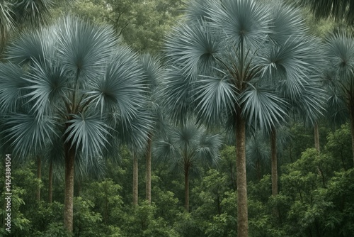 Palmetto Trees in Lush Green Forest Under Soft Light During Early Morning