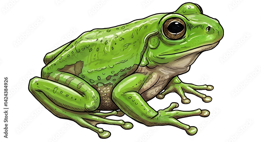 Obraz premium Sitting Green Frog Illustration on White Background