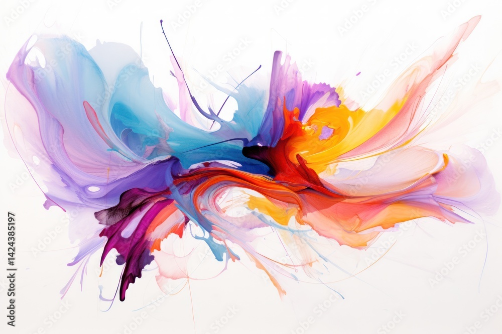Obraz premium A vibrant abstract painting blending acrylic and watercolor techniques, featuring bold strokes of red, blue, and yellow intermingling