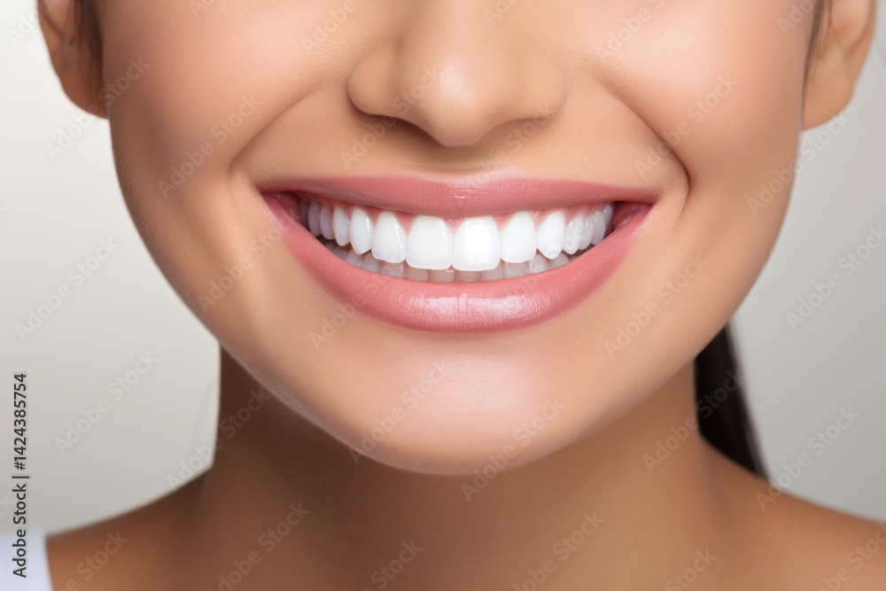 Obraz premium person smiling showing their bright white teeth after a whitening treatment, with a gleaming, confident expression