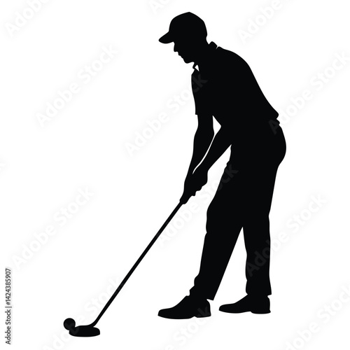 Golfer Lining Up Shot at Green