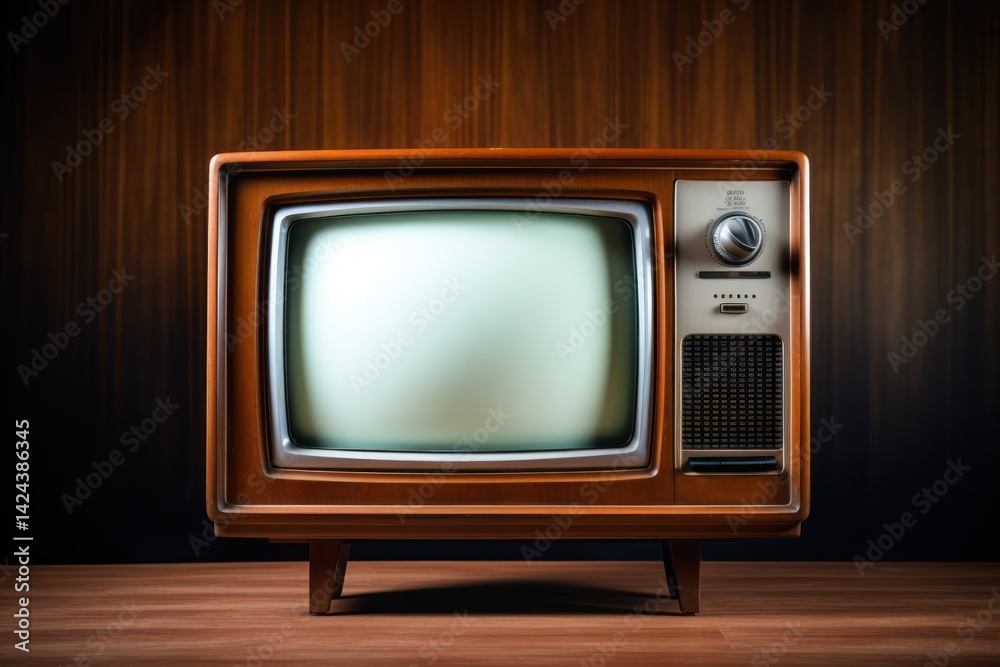 Old-fashioned television with large knobs and a small screen, placed on a plain surface with the focus on its vintage appeal. Old-fashioned television with large knobs and a small screen, placed on a plain surface with the focus on its vintage appeal.