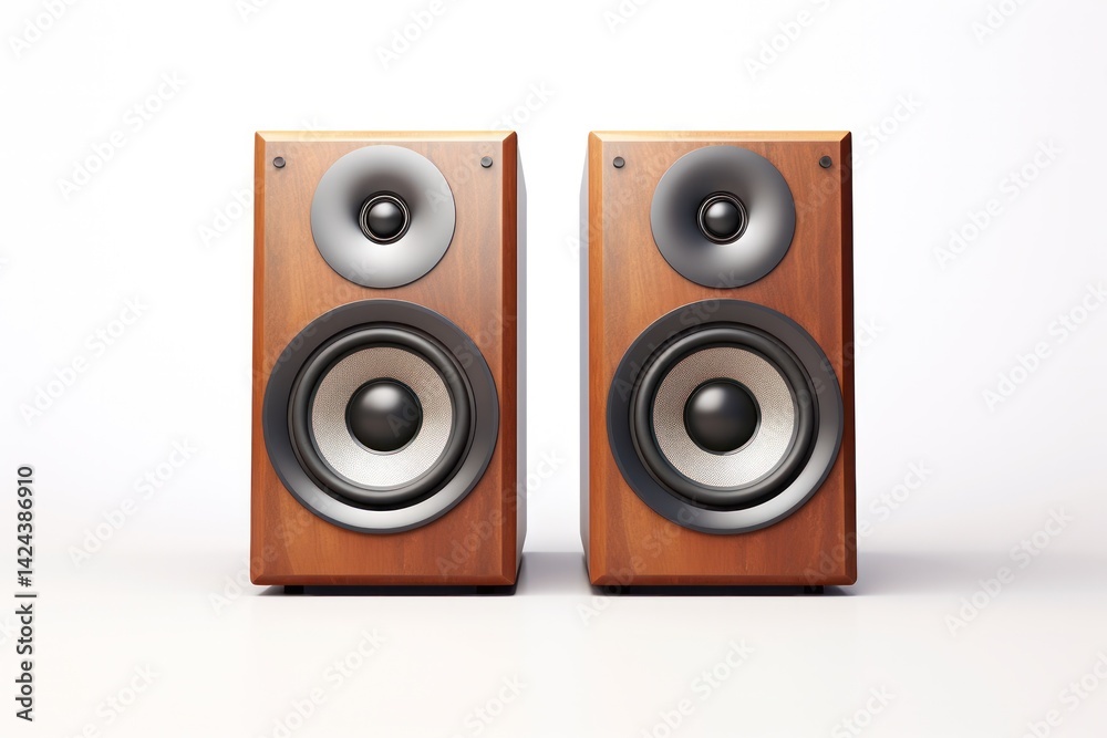 Two high-quality sound speakers with ample free space between them, highlighting their minimalistic look Two high-quality sound speakers with ample free space between them, highlighting their minimalistic look