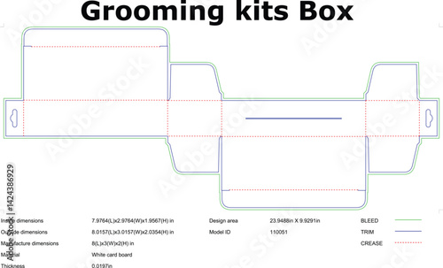 Grooming kit box die cut template white cardboard packaging blueprint design for manufacturing