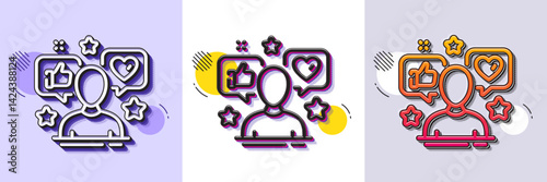 Influence line icon. Halftone dotted pattern. Gradient icon with grain shadow. Social media blogger sign. Influencer headshot symbol. Line influence icon. Various designs. Vector
