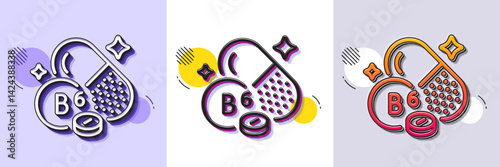 Vitamin B6 line icon. Halftone dotted pattern. Gradient icon with grain shadow. Food nutrient sign. Capsule or pill supplement symbol. Line vitamin B6 icon. Various designs. Vector