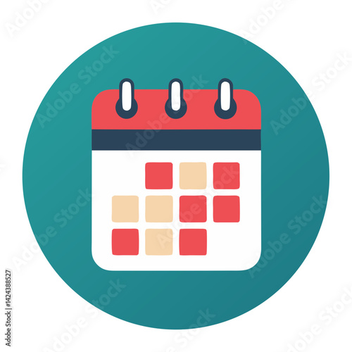 A cheerful red and teal calendar icon symbolizing planning and scheduling, efficiently organizing your appointments and events with a minimalist design.