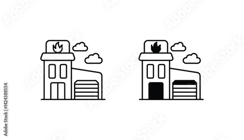 Fire Station icon design with white background stock illustration