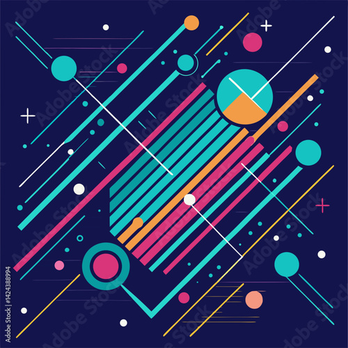 A vibrant burst of color and dynamic lines creating a sense of joyful movement and energy on a dark background.