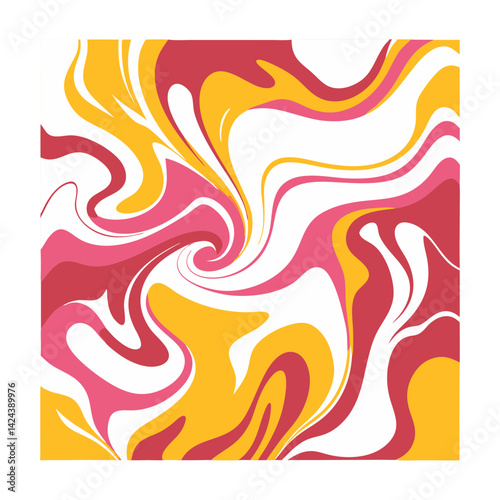 Whimsical swirling dance of pink, yellow, and red hues creating a vibrant, joyful abstract art piece with a bold, dynamic design.